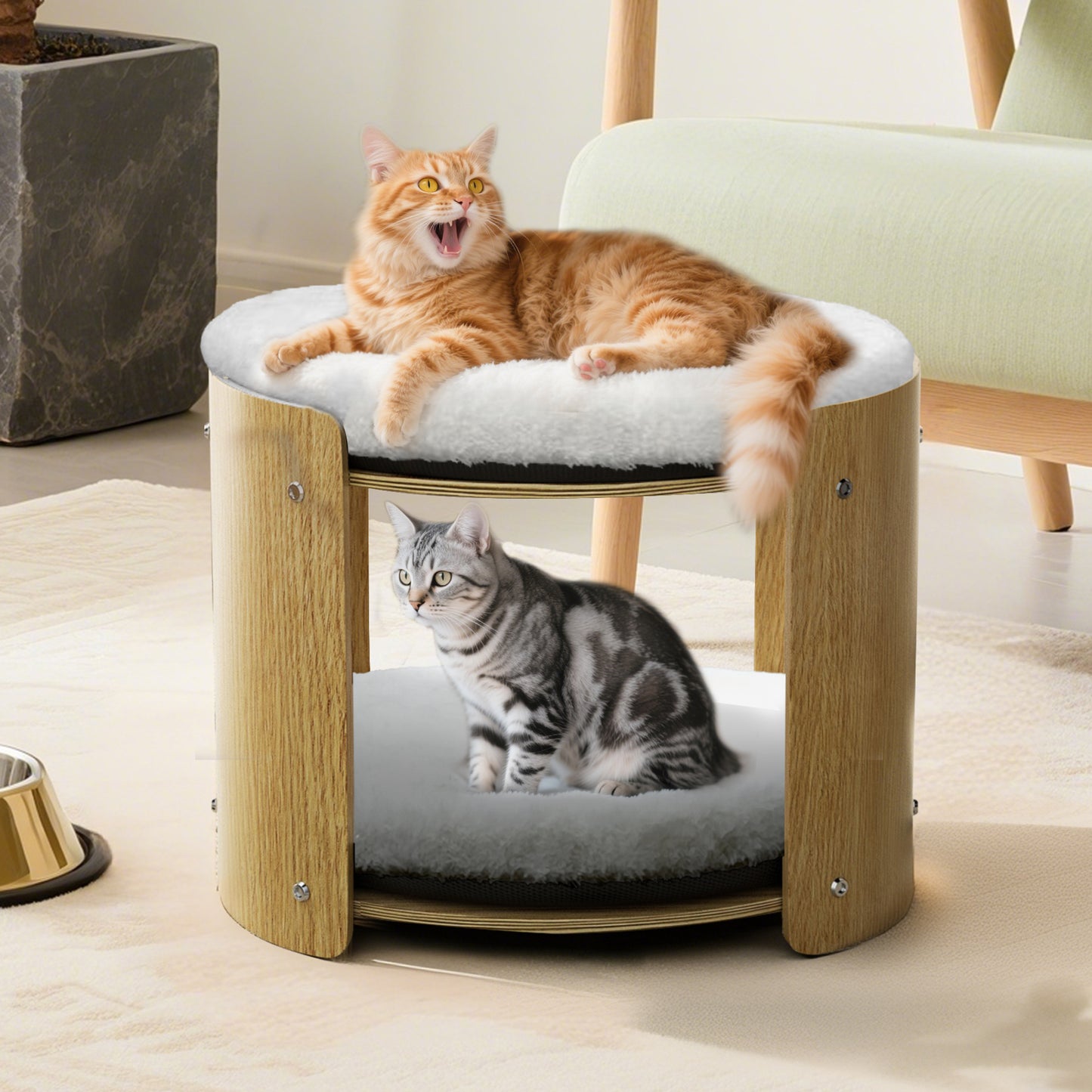 2-Tier Elevated Cat Bed Double Cat Tower Bed for Indoor Cats, Thicker Plush Mats