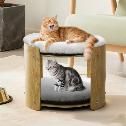 2-Tier Elevated Cat Bed Double Cat Tower Bed for Indoor Cats, Thicker Plush Mats