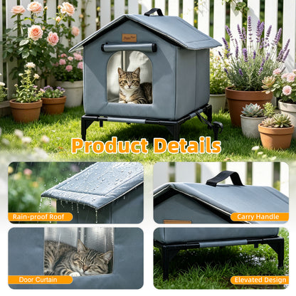 Outdoor Elevated Cat House Waterproof Shelter for Stray Cats Yard Cat Shelter