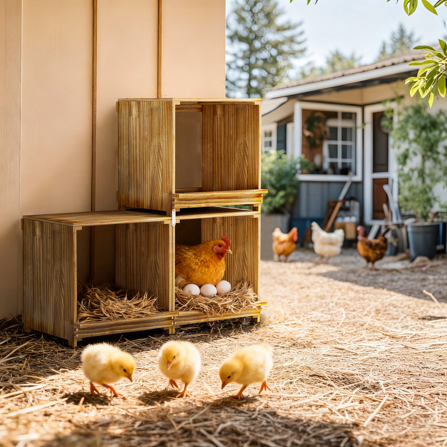 Nesting Boxes for Chickens: 3-Compartment Pine Wood Chicken Nesting Box Poultry Farms for Eggs Laying, Preventing Egg Falls