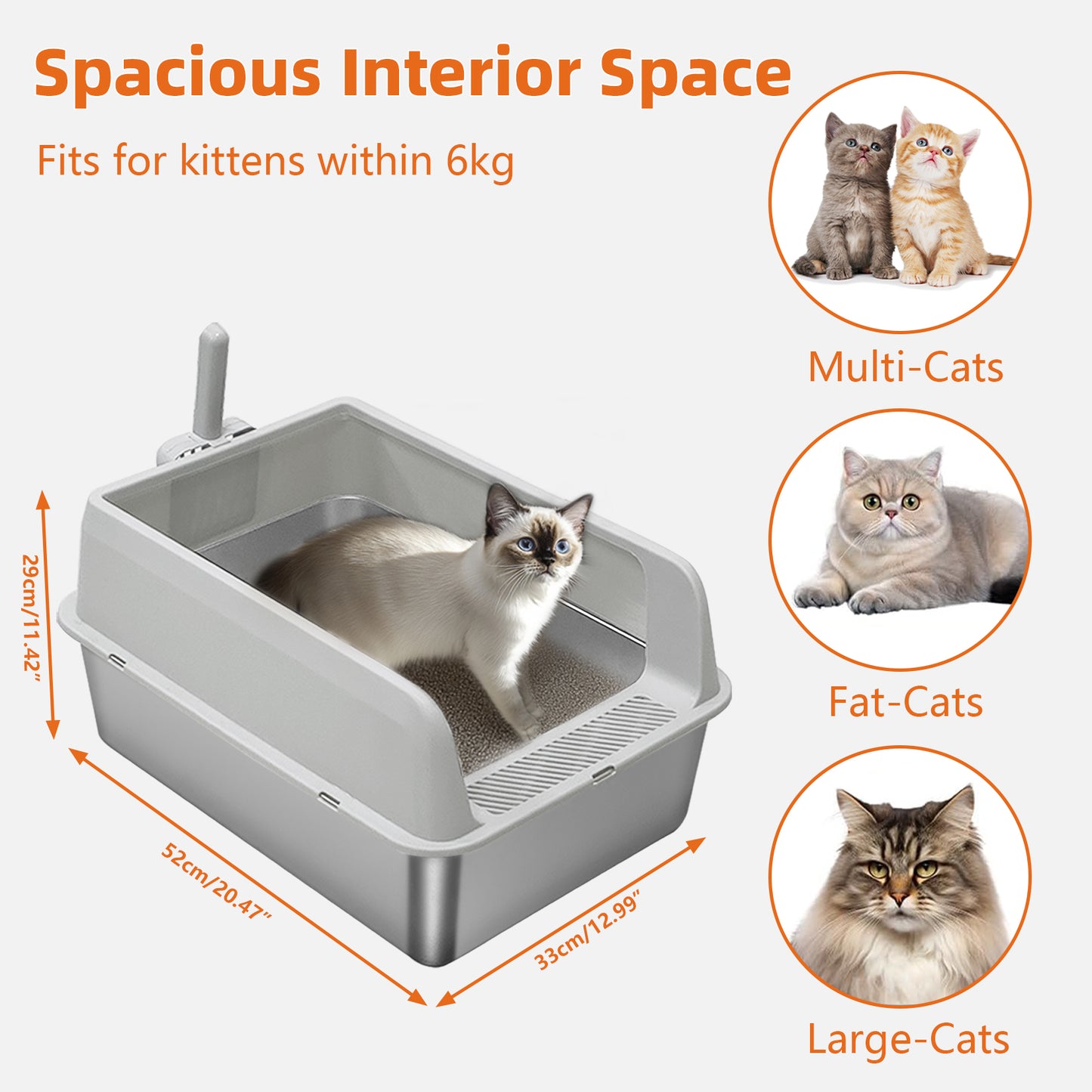 Stainless Steel Cat Litter Box High Sided Pan with Spoon for Cats, Easy to Clean