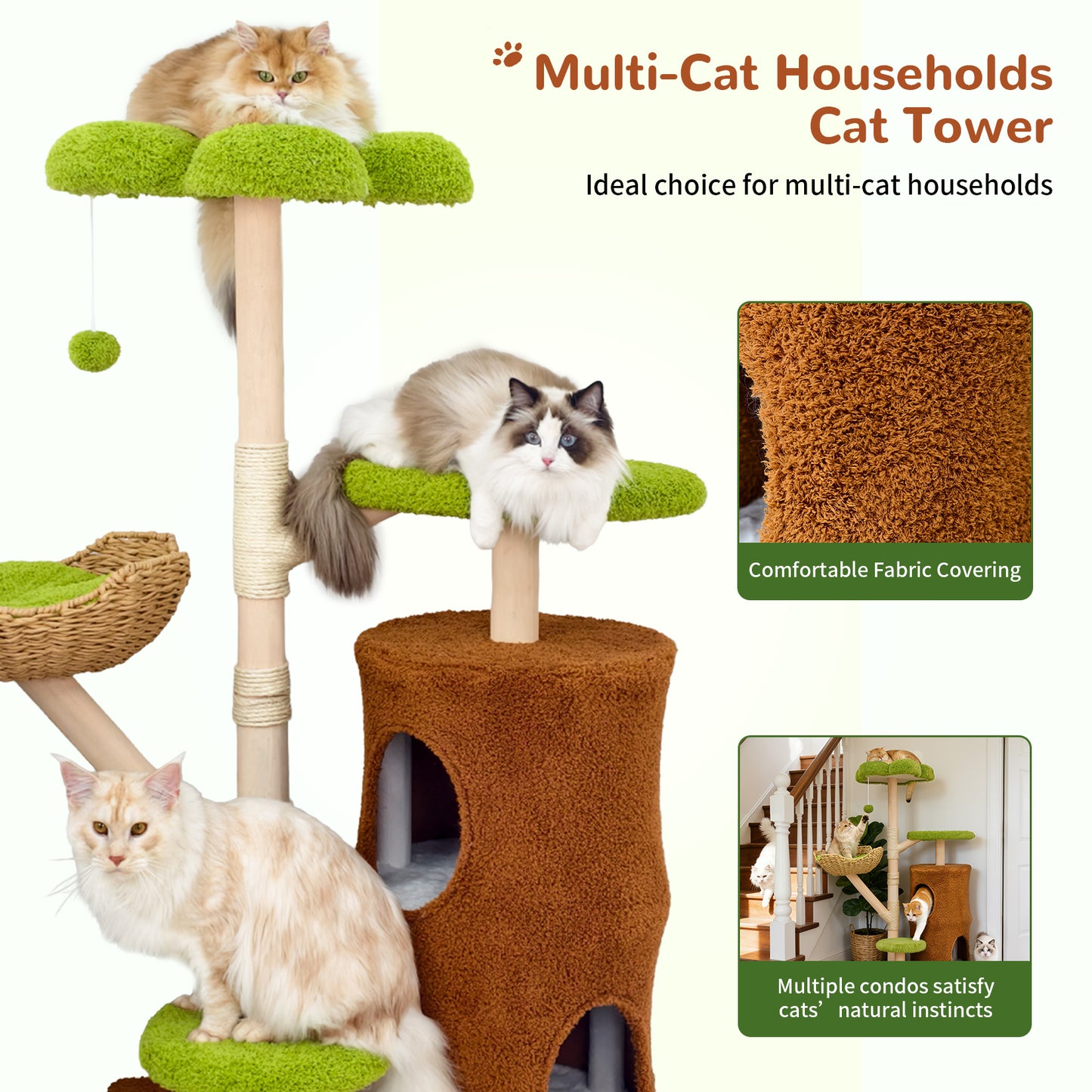 Multi-Level Cat Tower: 55.91-Inch Tall Cat Tower for Indoor Cat, Kitten Play Center with Scratching Posts, Top Perches, Hideaways, Vivid Green