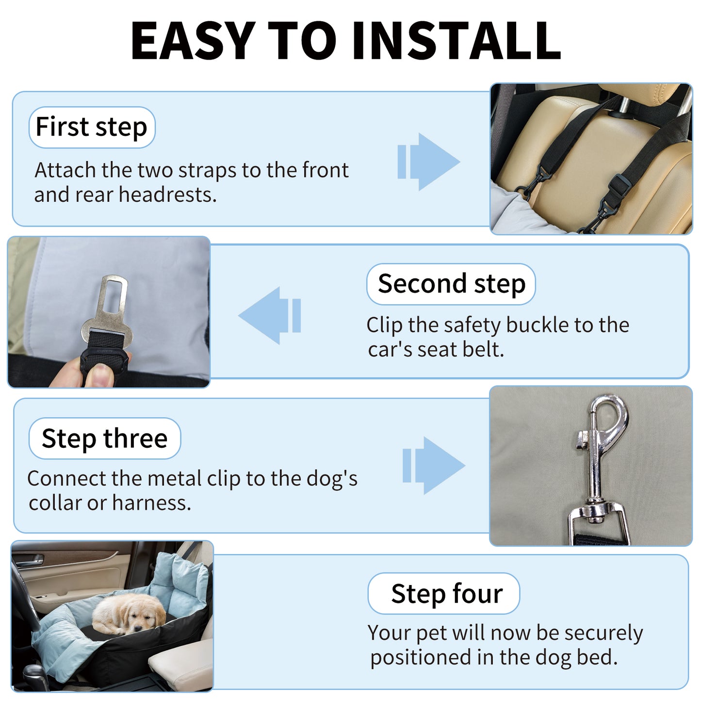 Puppy Travel Carrier Bed: Dog Booster Car Seat Pet Travel Carrier Bed with Safety Belt, Storage Pocket for Vehicles, Shoulder Strap/ Handle