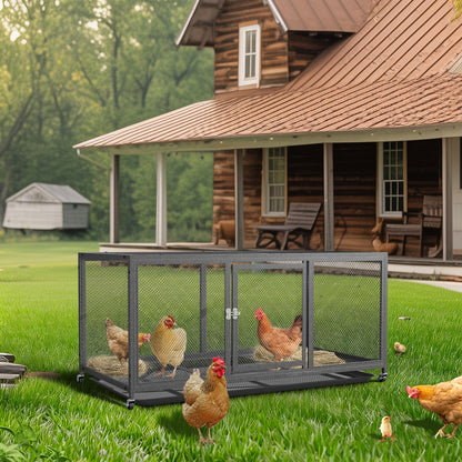 Metal Chicken Cage with Wheels, Elevated Indoor Chicken Cage, Heavy Duty Movable Iron Chicken Coop for Balcony, Patio, Small Pet Chickens and Quail