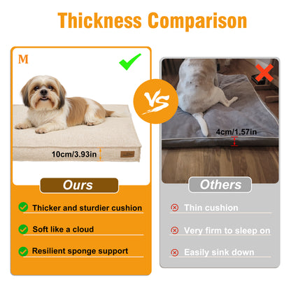 Soft Linen Dog Bed with Removable Washable Cover, Flat Pet Bed Mat for Crate, Shredded Foam Filled Puppy Pad with Non-Slip Bottom