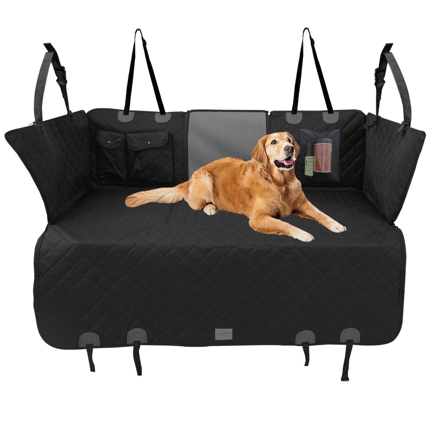 Back Seat Extender for Dogs: Versatile Dog Car Seat Cover for Back Seat with Pockets Hard Bottom - Waterproof, Scratch-Proof Dog Hammock for Cars (Holds 220 lbs)