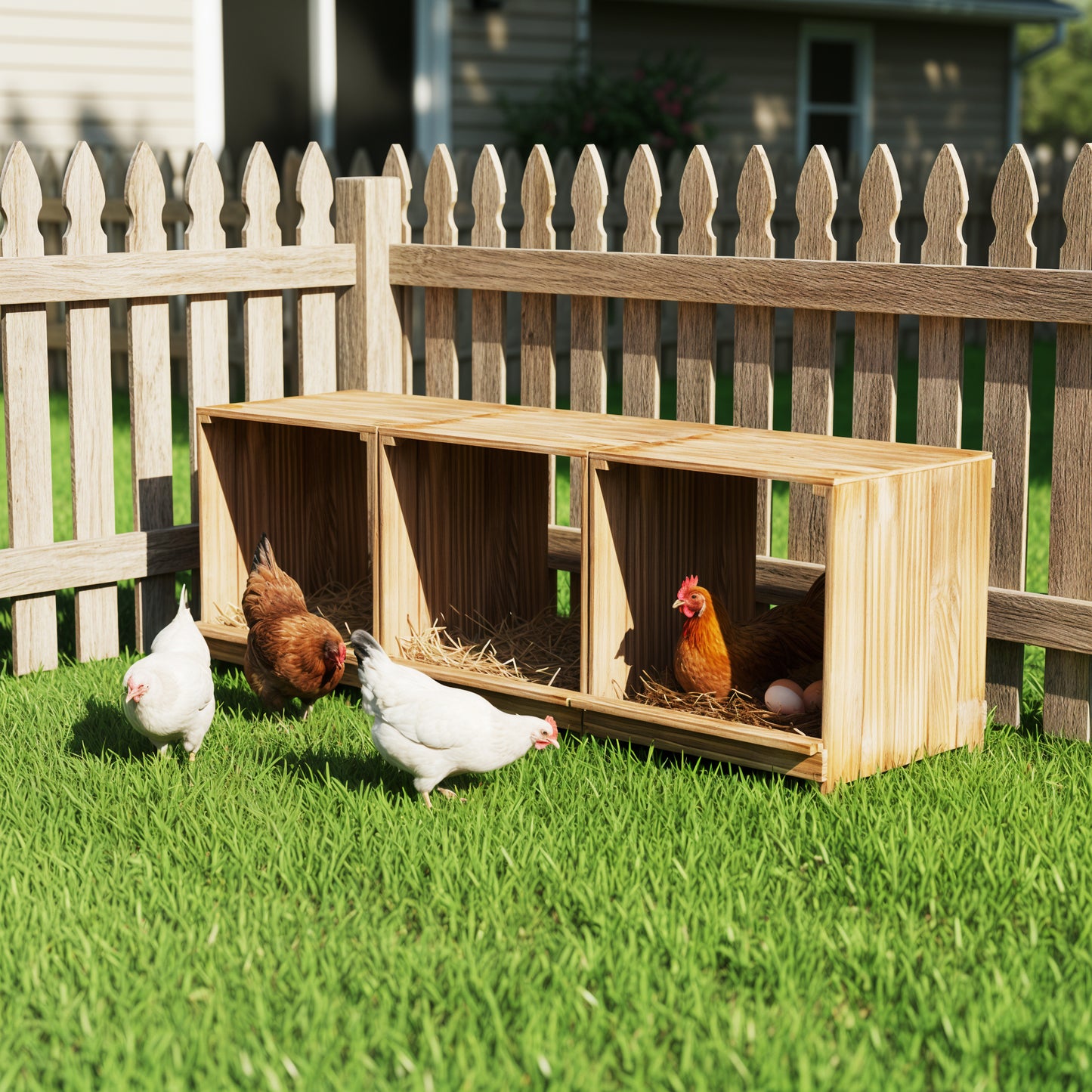 Nesting Boxes for Chickens: 3-Compartment Pine Wood Chicken Nesting Box Poultry Farms for Eggs Laying, Preventing Egg Falls