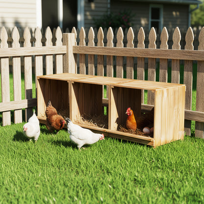 Nesting Boxes for Chickens: 3-Compartment Pine Wood Chicken Nesting Box Poultry Farms for Eggs Laying, Preventing Egg Falls