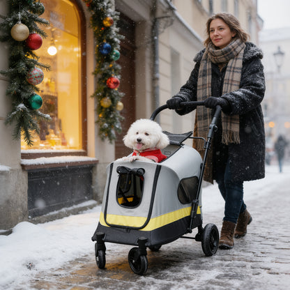 Foldable Dog Pet Jogging Stroller for Travel, Outdoor Walking, One-click Folding M Size