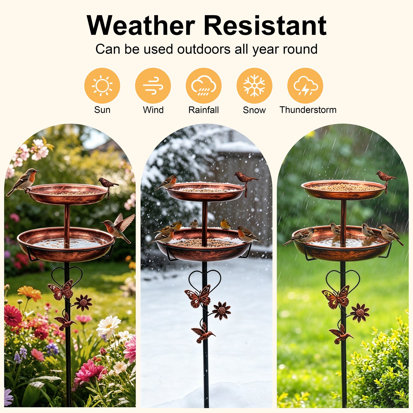 2 Tier Outdoor Bird Bath and Feeder, Decorative Standing Bird Bath for Outside Yard, Heavy Duty Garden Bird Feeder Station, Aged Bronze