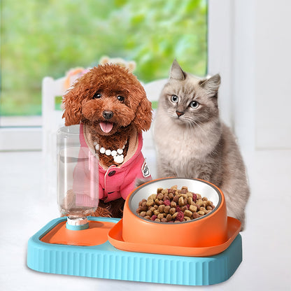 3 in 1 Pet Bowl: Stainless Steel Raised Cat Pet Food Bowls with Water Dispenser Slow Feeding Bowl for Cats Puppy Small Dogs
