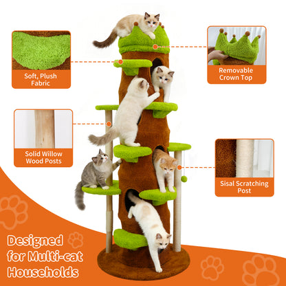 Large Cat Tree 73 Inch Modern Tall Cat Tree Tower, Tree Trunk Cat Condo with Multi-Level Platforms, Wooden Cat Tree for Indoor Multiple Cats and Kittens