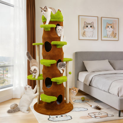 Large Cat Tree 73 Inch Modern Tall Cat Tree Tower, Tree Trunk Cat Condo with Multi-Level Platforms, Wooden Cat Tree for Indoor Multiple Cats and Kittens