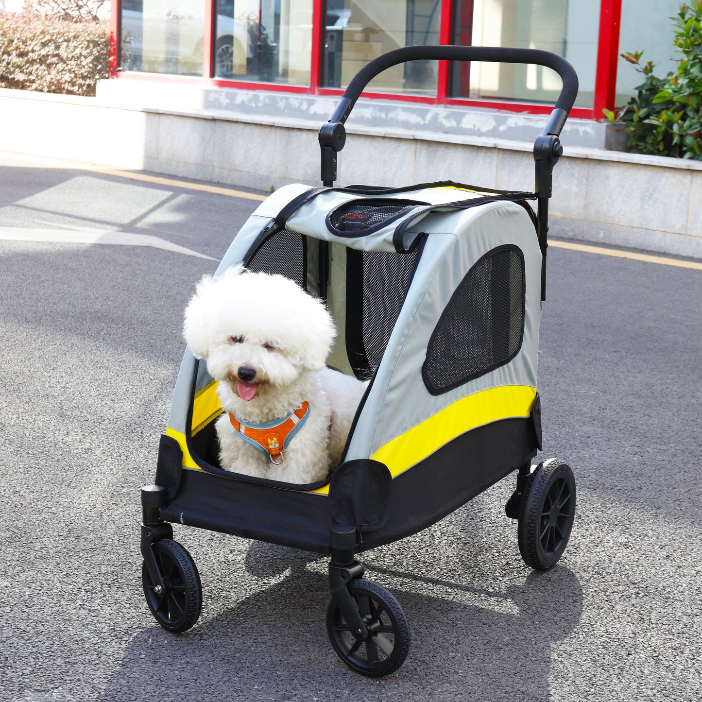 Pet Stroller for Large Dogs Foldable Pet Cat Travel Carriage Stroller 4 Wheels
