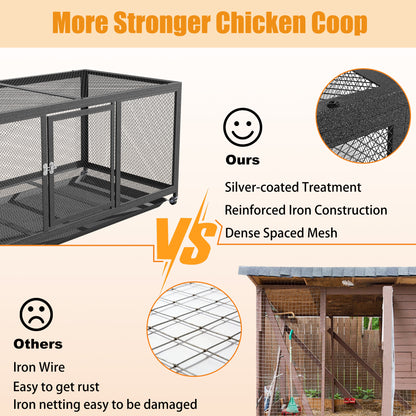 Metal Chicken Cage with Wheels, Elevated Indoor Chicken Cage, Heavy Duty Movable Iron Chicken Coop for Balcony, Patio, Small Pet Chickens and Quail