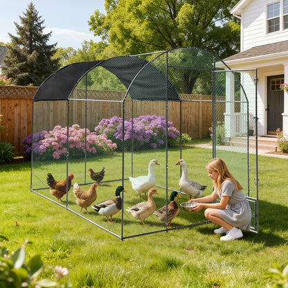 Walk in Chicken Coop Run, Large Metal Chicken Coop with Roof Cover, Outdoor Chicken Pens with Top, Heavy Duty Steel Poultry Enclosure for Backyard Farm