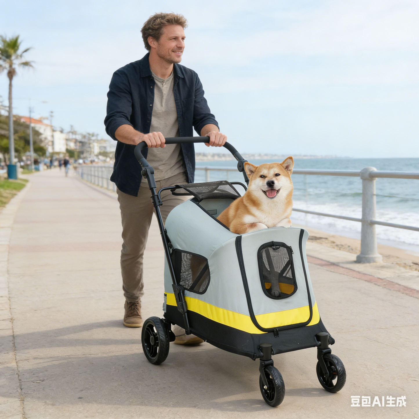 Foldable Dog Pet Jogging Stroller for Travel, Outdoor Walking, One-click Folding M Size