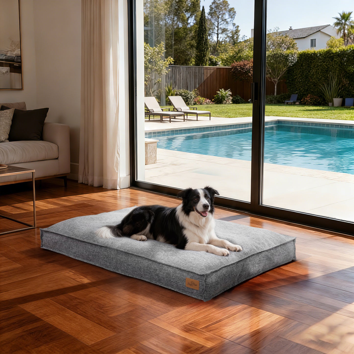 Soft Linen Dog Bed with Removable Washable Cover, Flat Pet Bed Mat for Crate, Shredded Foam Filled Puppy Pad with Non-Slip Bottom