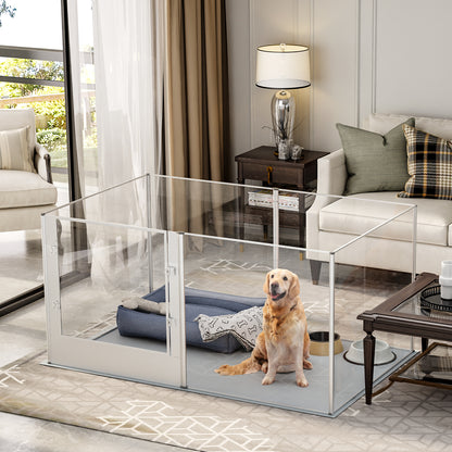 Acrylic Dog Playpen Fence: Indoor Clear Acrylic Pet Whelping Pen Box Dog Playpen Kennel Crate 80cm Taller with Waterproof Pad for Dogs, Rabbits, Guinea Pig