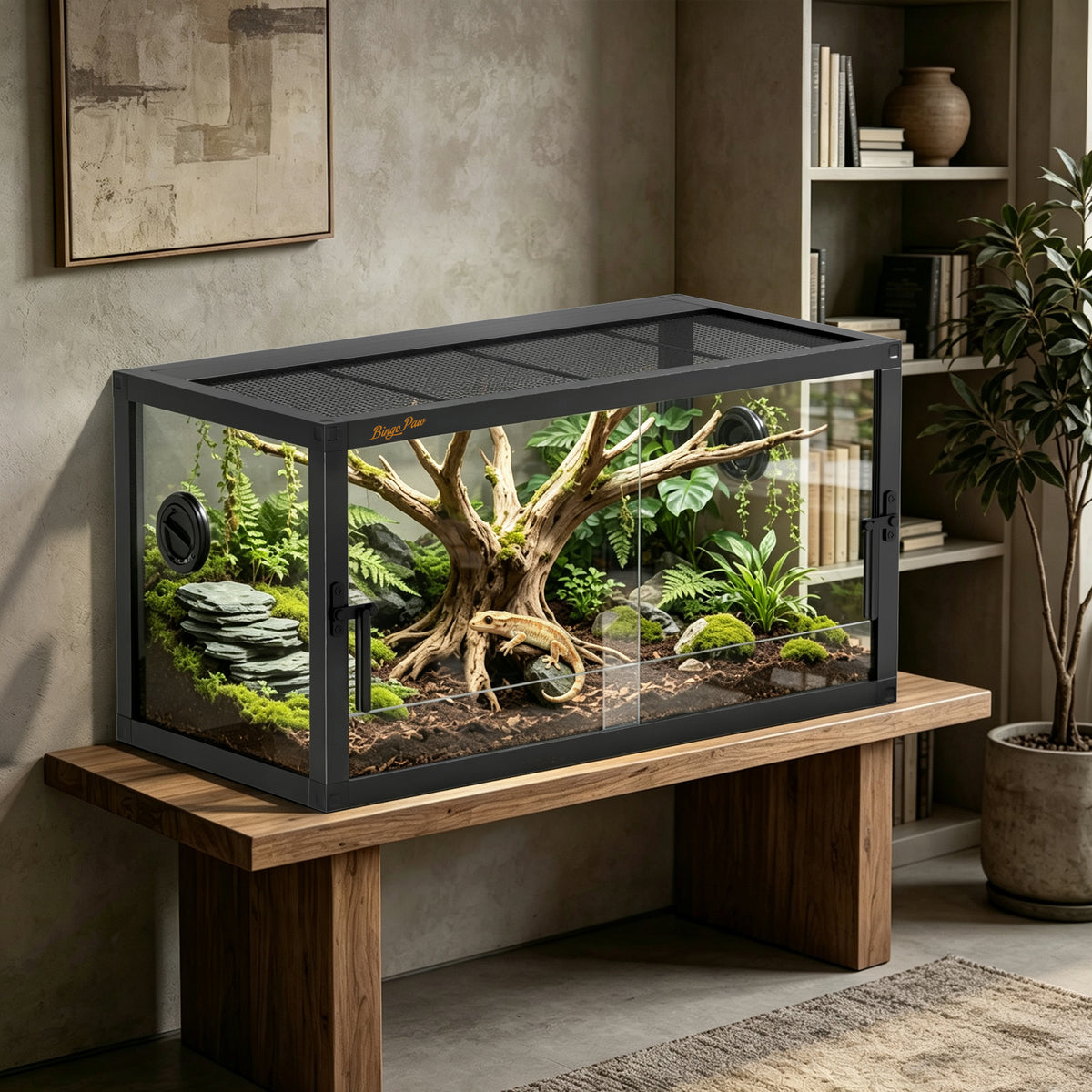Glass Reptile Tank with Front Opening Doors, Large Stackable Reptile Enclosure for Bearded Dragons, Leak-proof Base and Top Mesh Cover
