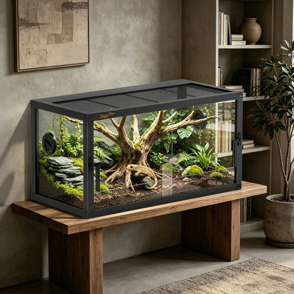 Glass Reptile Tank with Front Opening Doors, Large Stackable Reptile Enclosure for Bearded Dragons, Leak-proof Base and Top Mesh Cover