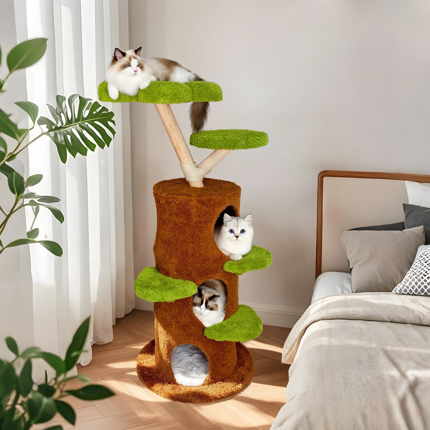 2025 Multi-Level Cat Tree, Large Cat Tower with Sturdy Wooden Frame, Sisal Rope Scratching Post, Modern Cat Condo for Indoor Cats