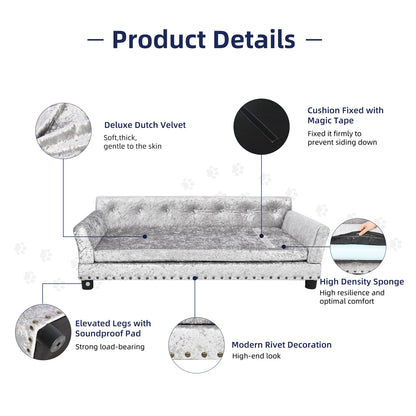Pet Dog Couch Bed Deluxe Dutch Velvet Upholstered Sofa Bed Removable Cushion