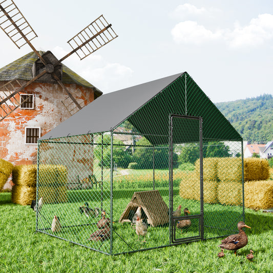 Large Outdoor Chicken Coop: Outdoor Metal Chicken Coop Walk-in Poultry Cage Run Cage with Silver Powder Coating Painted Tubes, Water Resistant Cover for Backyard