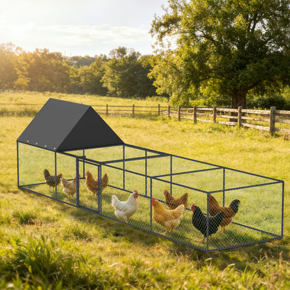 Metal Chicken Coop Outdoor Walk-In Hen House, Small Chicken Cage with Roof Cover, Heavy Duty Poultry Run Pen for Ducks and Quails
