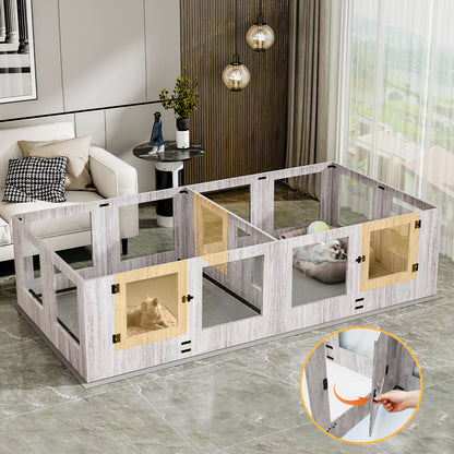 Tempered Glass Dog Playpen: Indoor Pet Whelping Pen Box Protective Ledge Inside Dog Playpen for Newborn Puppies