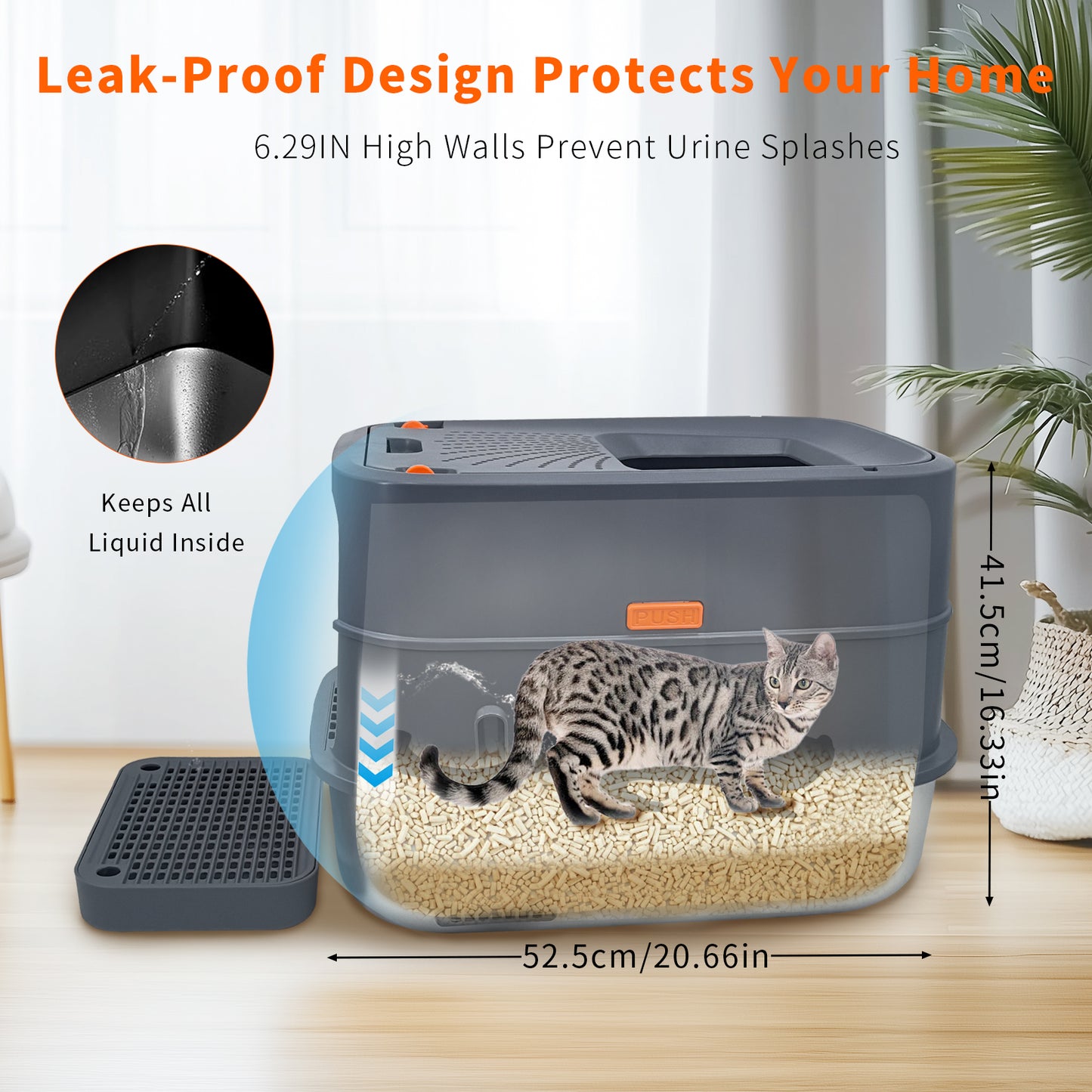 Cat Litter Box: Enclosed Cat Kitty Litter Box with Stainless Steel Tray Pan, Front Top Exit Toilet Boxes with Removable Lid, Non Stick, No Smell, Scoop Included
