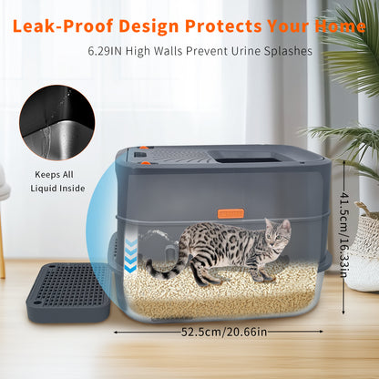 Cat Litter Box: Enclosed Cat Kitty Litter Box with Stainless Steel Tray Pan, Front Top Exit Toilet Boxes with Removable Lid, Non Stick, No Smell, Scoop Included