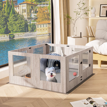 Tempered Glass Dog Playpen: Indoor Pet Whelping Pen Box Protective Ledge Inside Dog Playpen for Newborn Puppies