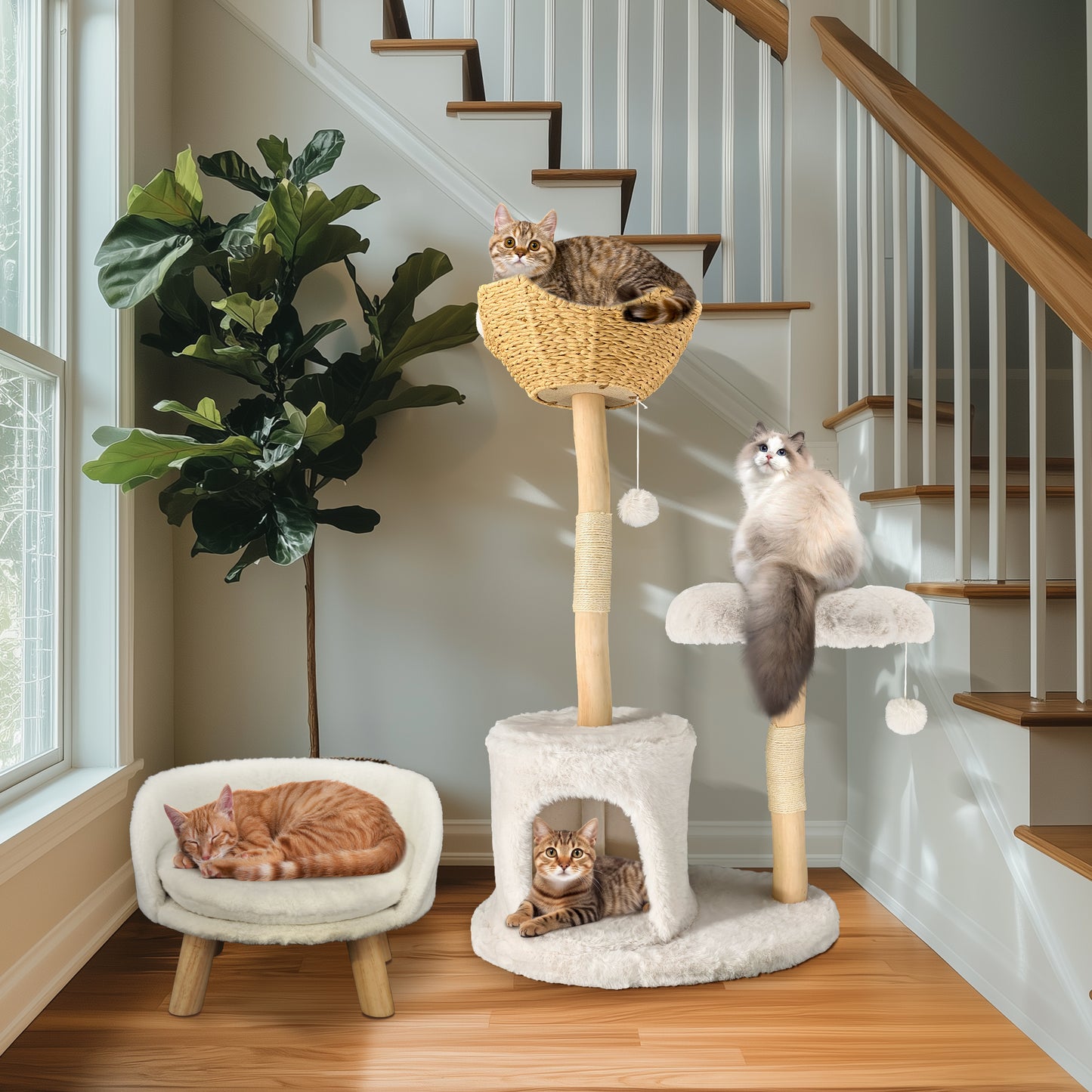 Cat Tree Tower for Indoor Cat Scratching Post Activity Tree Cat Condo Plush Cave