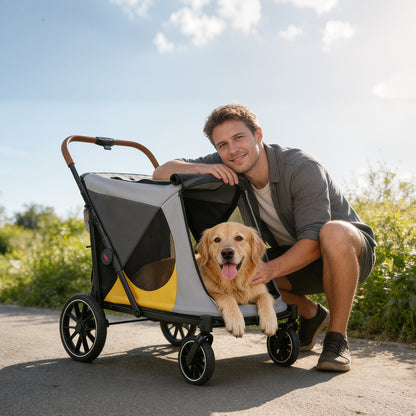 Dog Stroller for Medium Dogs up to 42kg, One Click Folding Pet Stroller with Zipper Door, Breathable Mesh, EVA 360° Wheels, Storage Bag, Brak