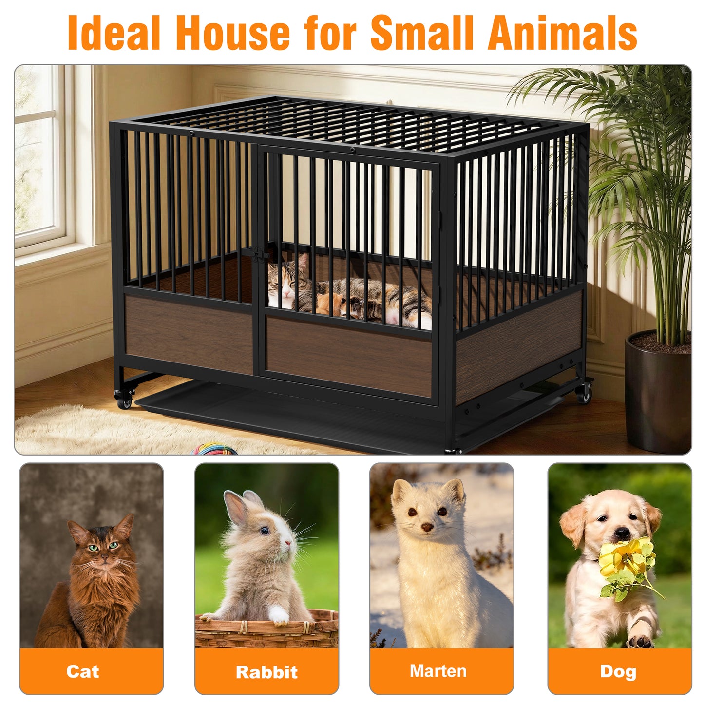 Pet Breeding Whelping Cage for Cats & Small Dogs, Metal Birthing and Recovery Crate, Isolation Kennel for Postpartum Care, Durable Iron Frame, Modern Minimalist Design