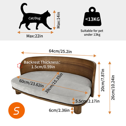 Wooden Cat Furniture Elevated Pet Stool Bed with Cozy Pad for Indoor Animals