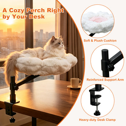 Cat Desk Bed: Elevated Desk Mount Cat Bed with Clamp-on, 360°&nbsp;Rotating &amp; Height Adjustable Support Clamp, Padded Soft Flower Shaped Nest Bed for Kittens