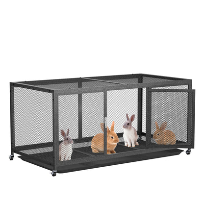 Metal Chicken Cage with Wheels, Elevated Indoor Chicken Cage, Heavy Duty Movable Iron Chicken Coop for Balcony, Patio, Small Pet Chickens and Quail