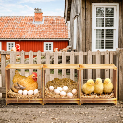 Nesting Boxes for Chickens: 3-Compartment Pine Wood Chicken Nesting Box Poultry Farms for Eggs Laying, Preventing Egg Falls