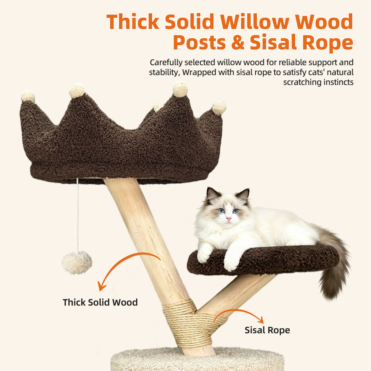 Modern Cat Tree with Cream & Brown Design, Large Cat Tree Multi-Level Tower, Cat Tree for Multiple Cats, Spacious Tree Trunk Cat Condo, Pet Furniture Gift