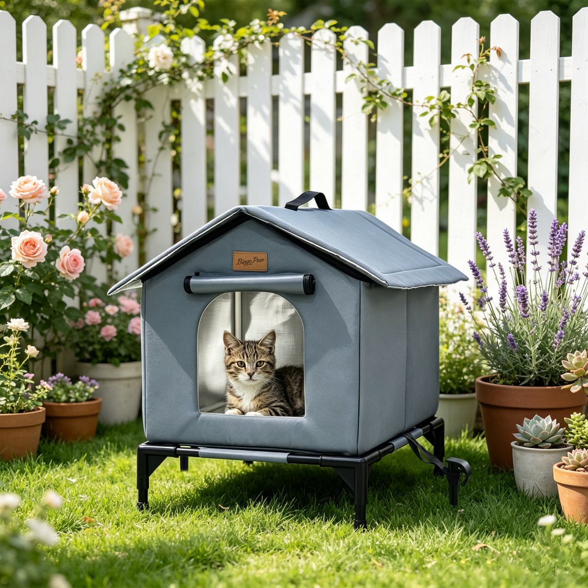 Outdoor Elevated Cat House Waterproof Shelter for Stray Cats Yard Cat Shelter