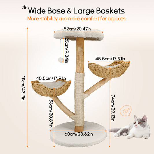 Cat Climbing Tree: Modern Cat Tree Activity Tower with Plush Cushion Sisal Scratching Post Cozy Kitten Play House for Multiple Cats
