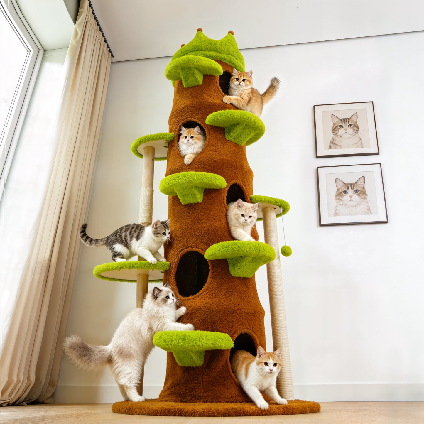 Large Cat Tree 73 Inch Modern Tall Cat Tree Tower, Tree Trunk Cat Condo with Multi-Level Platforms, Wooden Cat Tree for Indoor Multiple Cats and Kittens