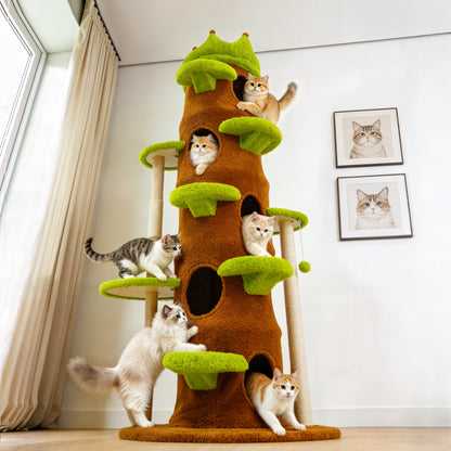 Large Cat Tree 73 Inch Modern Tall Cat Tree Tower, Tree Trunk Cat Condo with Multi-Level Platforms, Wooden Cat Tree for Indoor Multiple Cats and Kittens