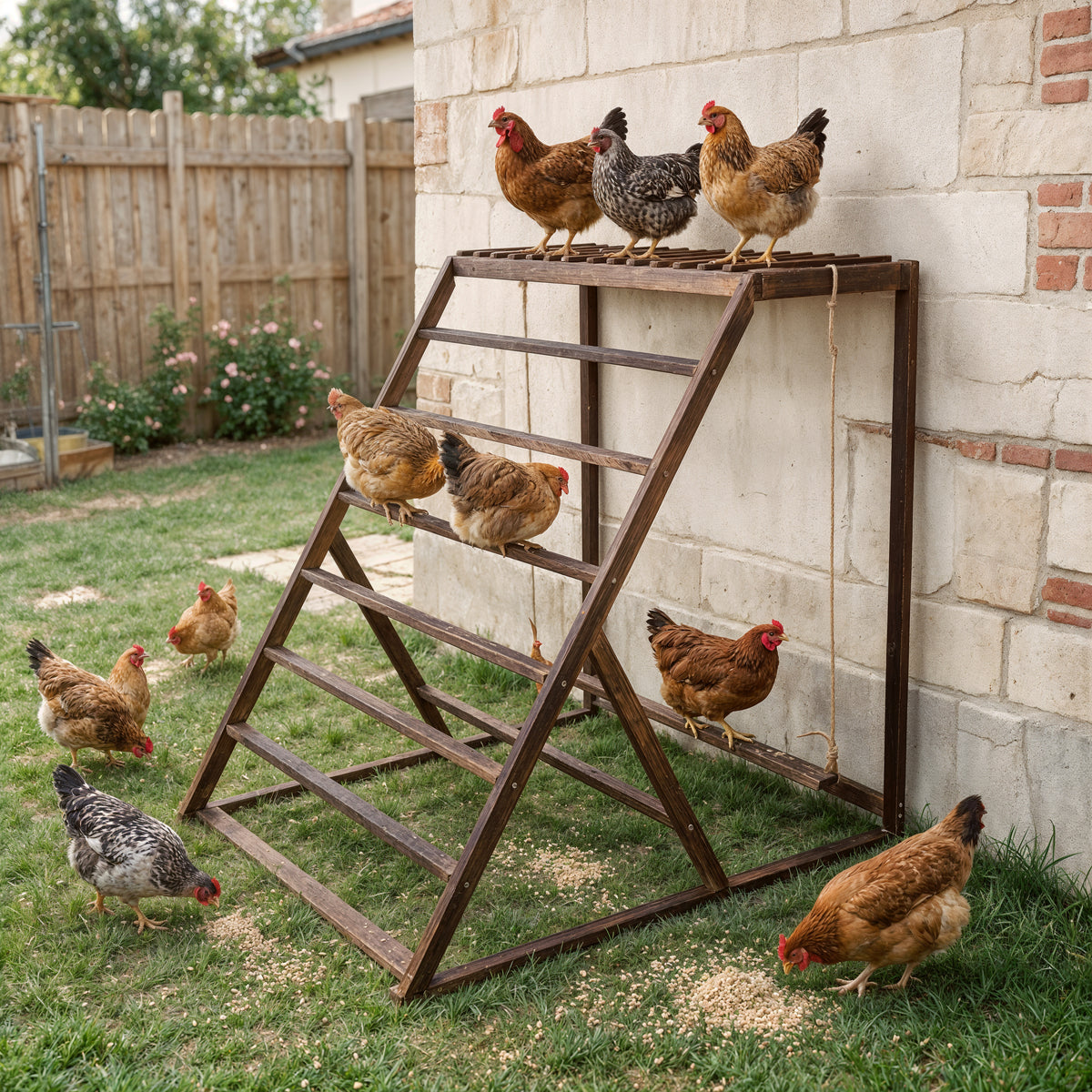 Chicken Playground with Top Platform, Wooden Roosting Bar for Poultry, 36 in Tall Jungle Gym with Balance Swing, Sanded Pine Perches for Backyard Farm Coop