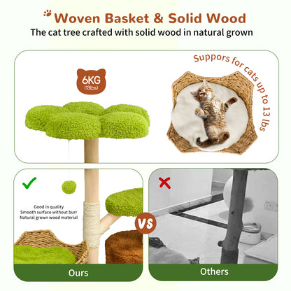 Multi-Level Cat Tower: 55.91-Inch Tall Cat Tower for Indoor Cat, Kitten Play Center with Scratching Posts, Top Perches, Hideaways, Vivid Green