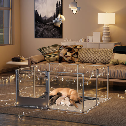 24in Acrylic Dog Playpen Fence Dog Whelping Pen Box Pet Playpen Exercise Fence with Fertility Pad