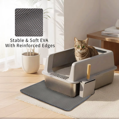 Stainless Steel Cat Litter Box High Sided Open Tray with Litter Mat for Kittens