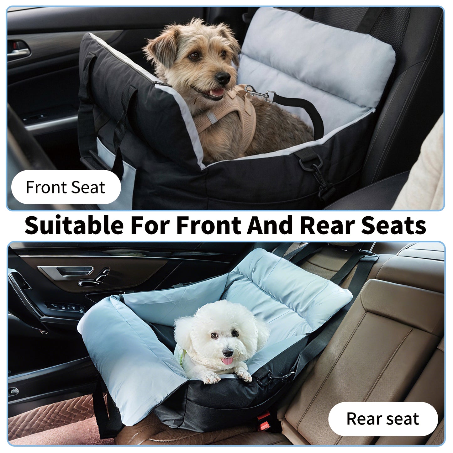 Dog Car Seat for Small Dogs, Travel Carrier Bed with Cushion, Portable Dog Booster Seat for Car Front & Rear Seat, Washable Travel Car Bed